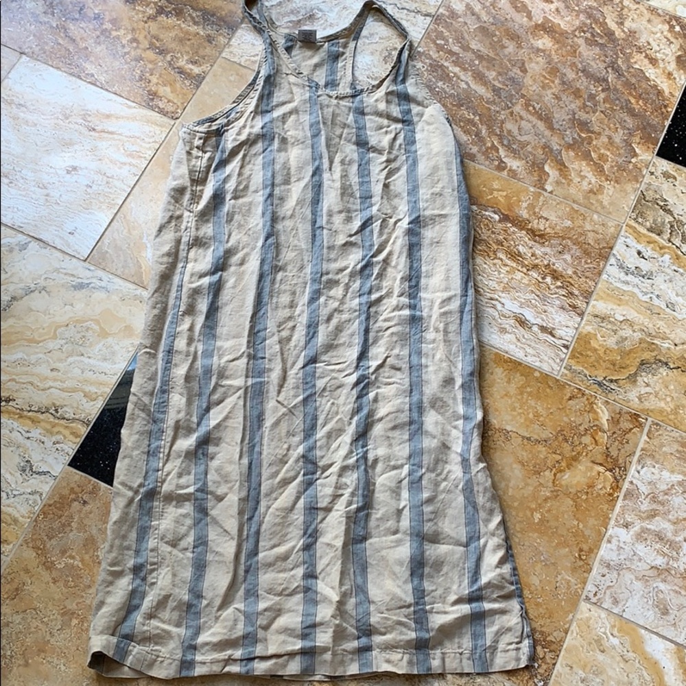 Gerties softly striped Linen dress tan/light denim